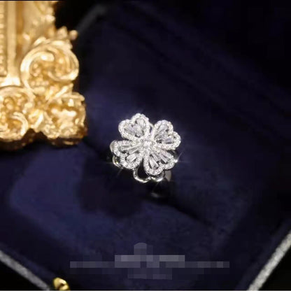 Sparkling Floral CZ Four Leaf Ring