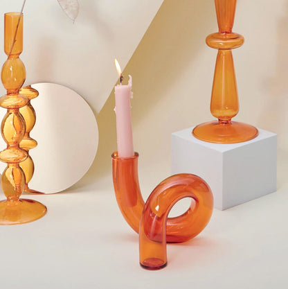 Stylish Orange Glass Candle Holder