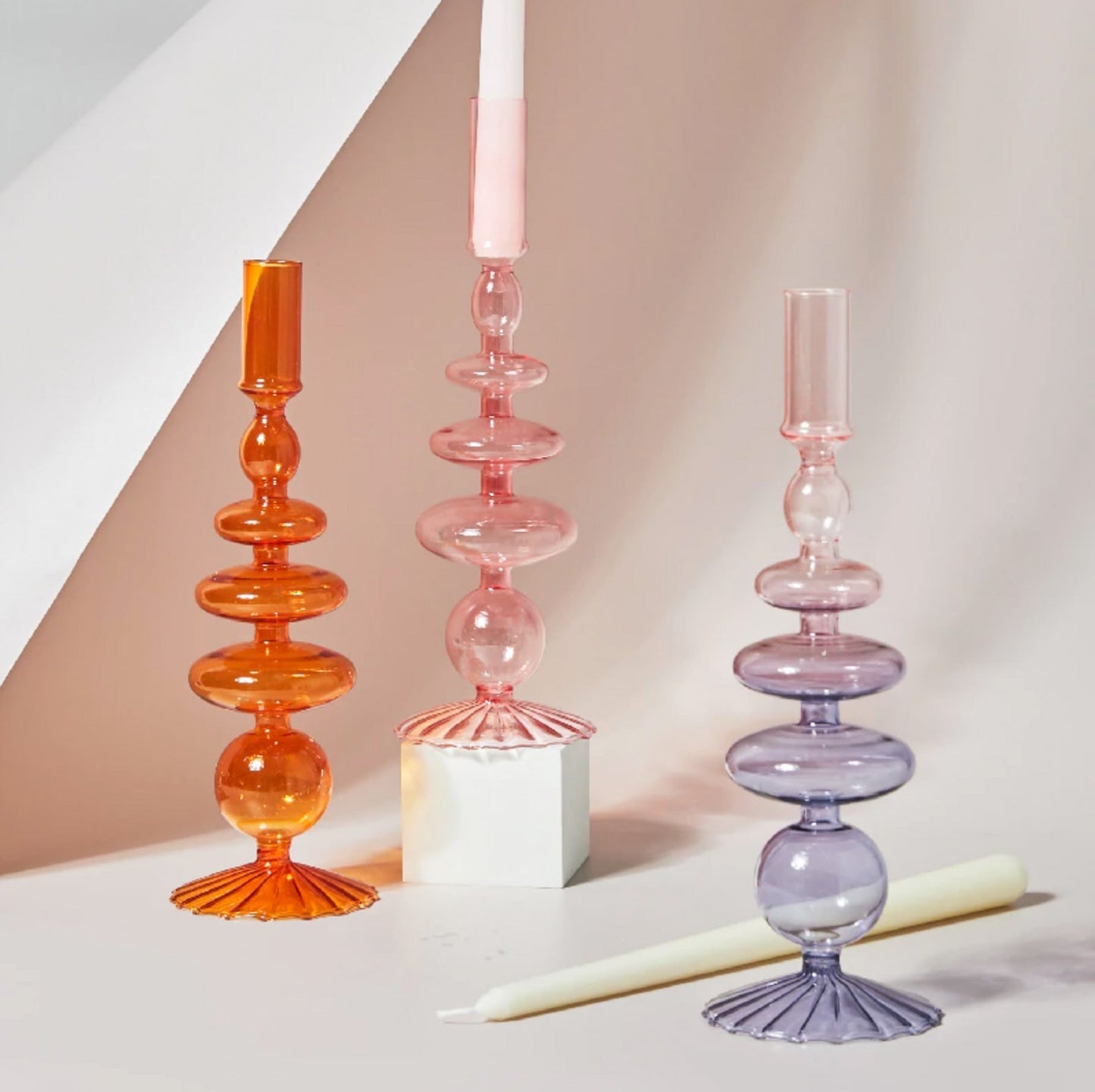 Stylish Orange Glass Candle Holder