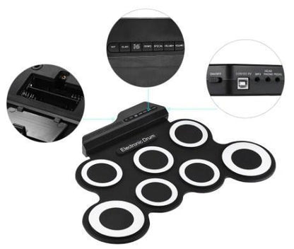 Compact Foldable Drum Kit with Silicone Pads and Sticks