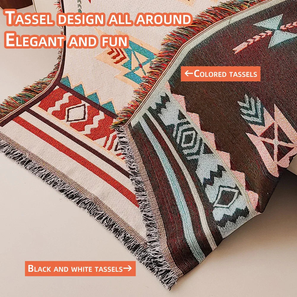 Large Southwestern Style Fringed Throw Blanket