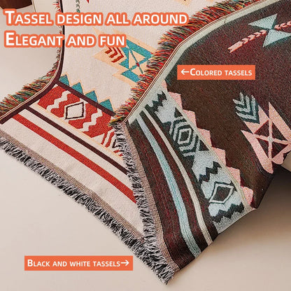 Large Southwestern Style Fringed Throw Blanket