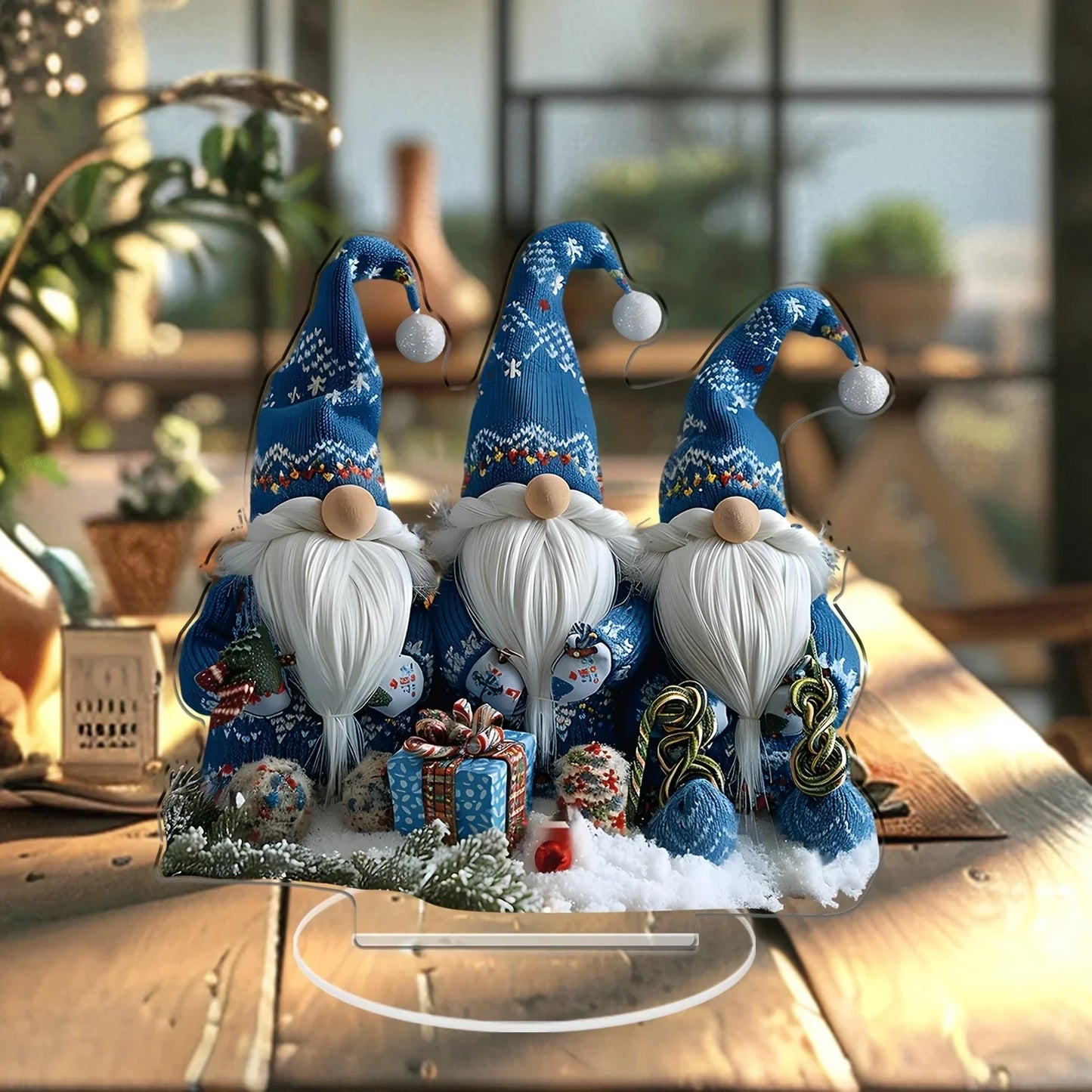 Cute Blue Gnome Figurine Set for Home Decor