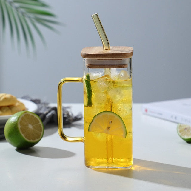 Big Capacity Square Mug with Sipping Straw