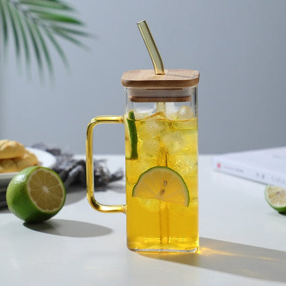 Big Capacity Square Mug with Sipping Straw