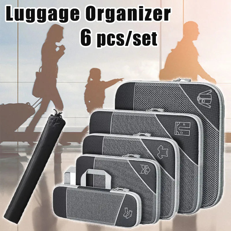 Compact Travel Packing Cube Set 6pc Waterproof Bags