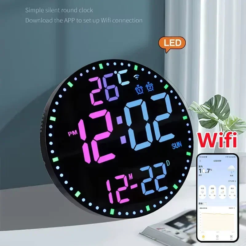 Digital LED Wall Clock with Calendar and WiFi