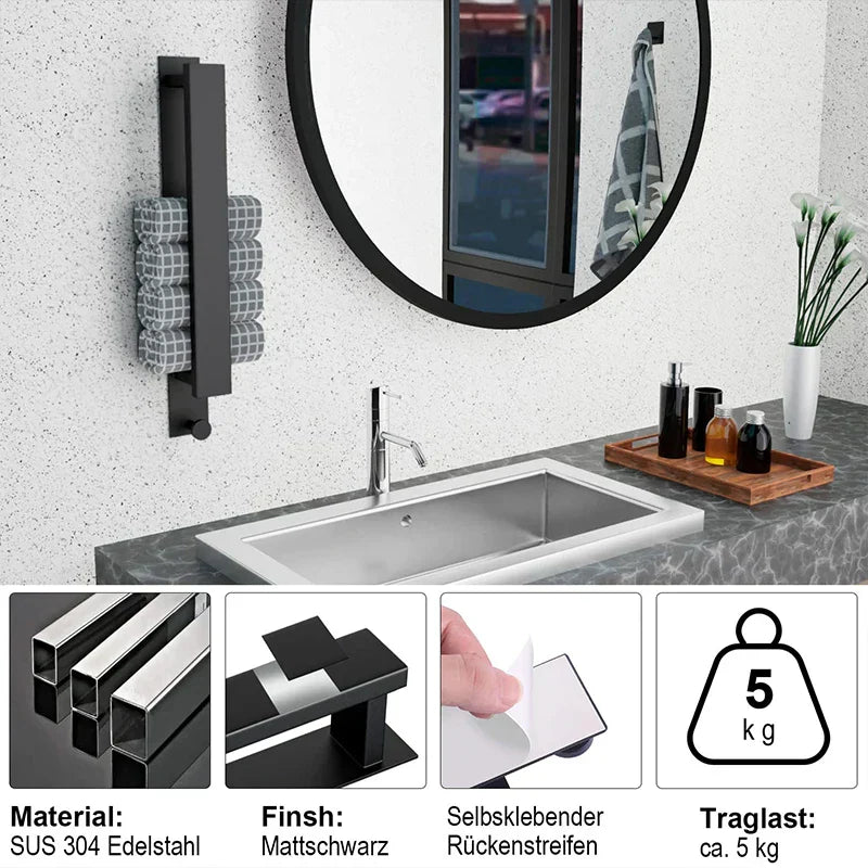Stylish Adhesive Bathroom Towel Holder in Silver and Black