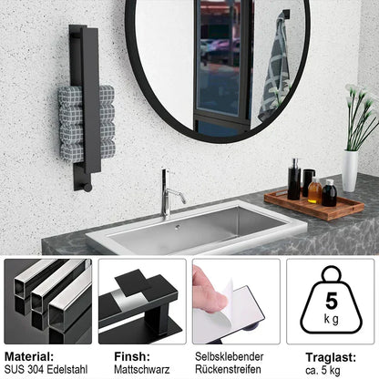 Stylish Adhesive Bathroom Towel Holder in Silver and Black