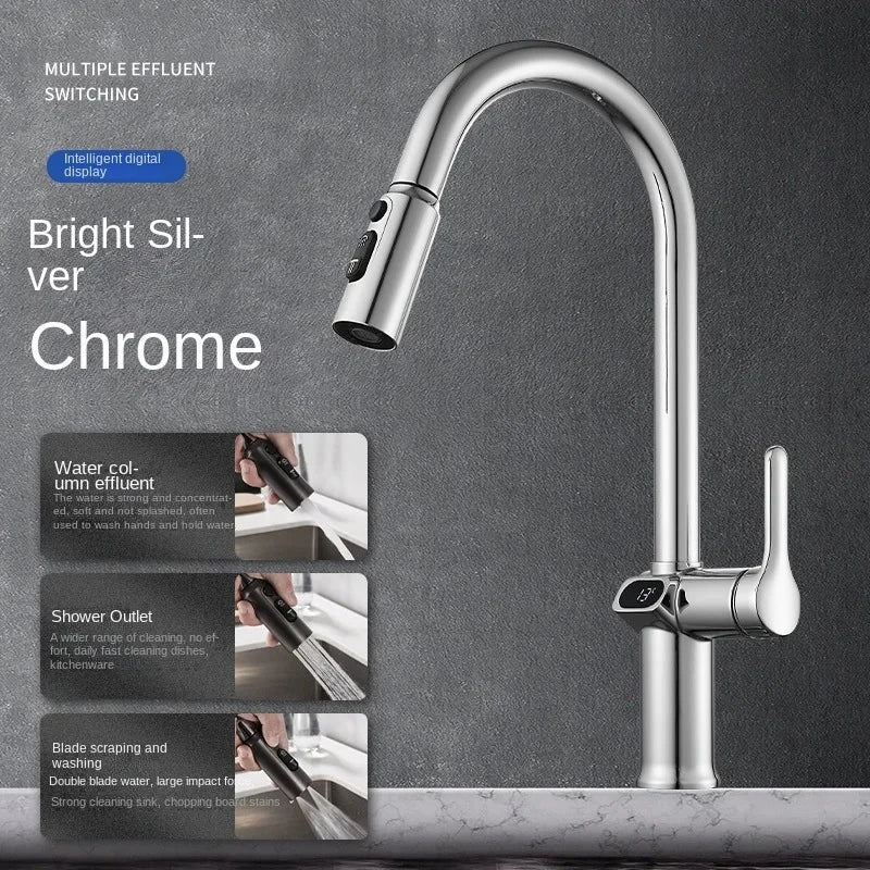 Modern Kitchen Faucet with Touch Screen and Rotating Spout