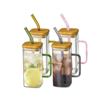 Big Capacity Square Mug with Sipping Straw