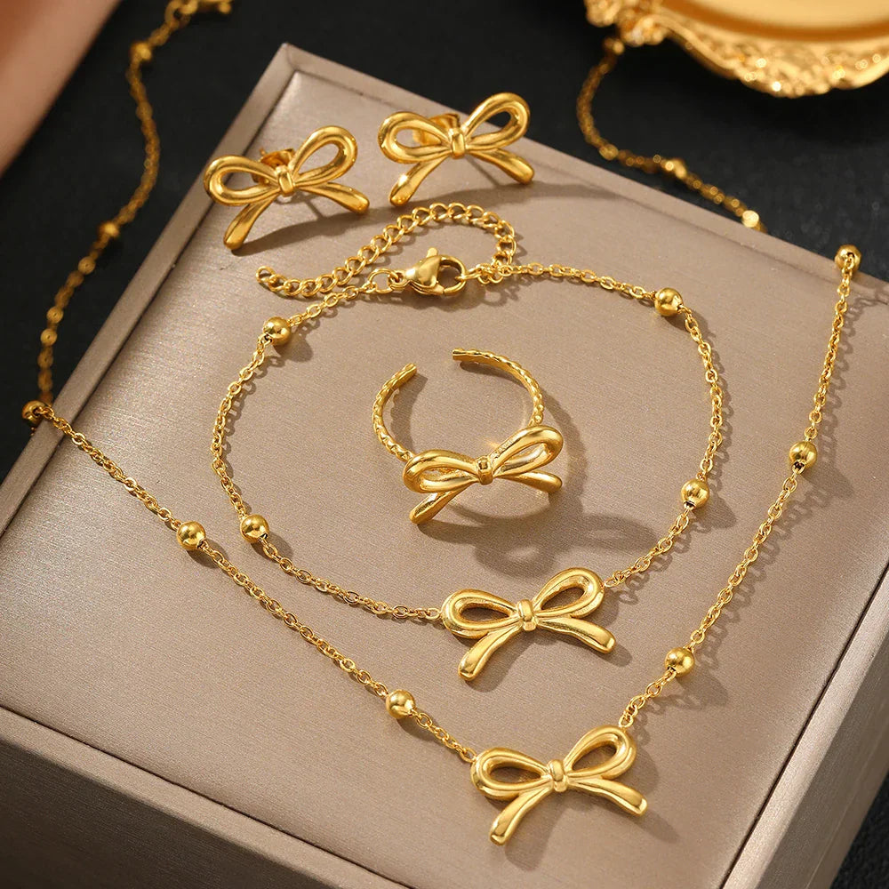 Delicate Bow Crystal Jewelry Set