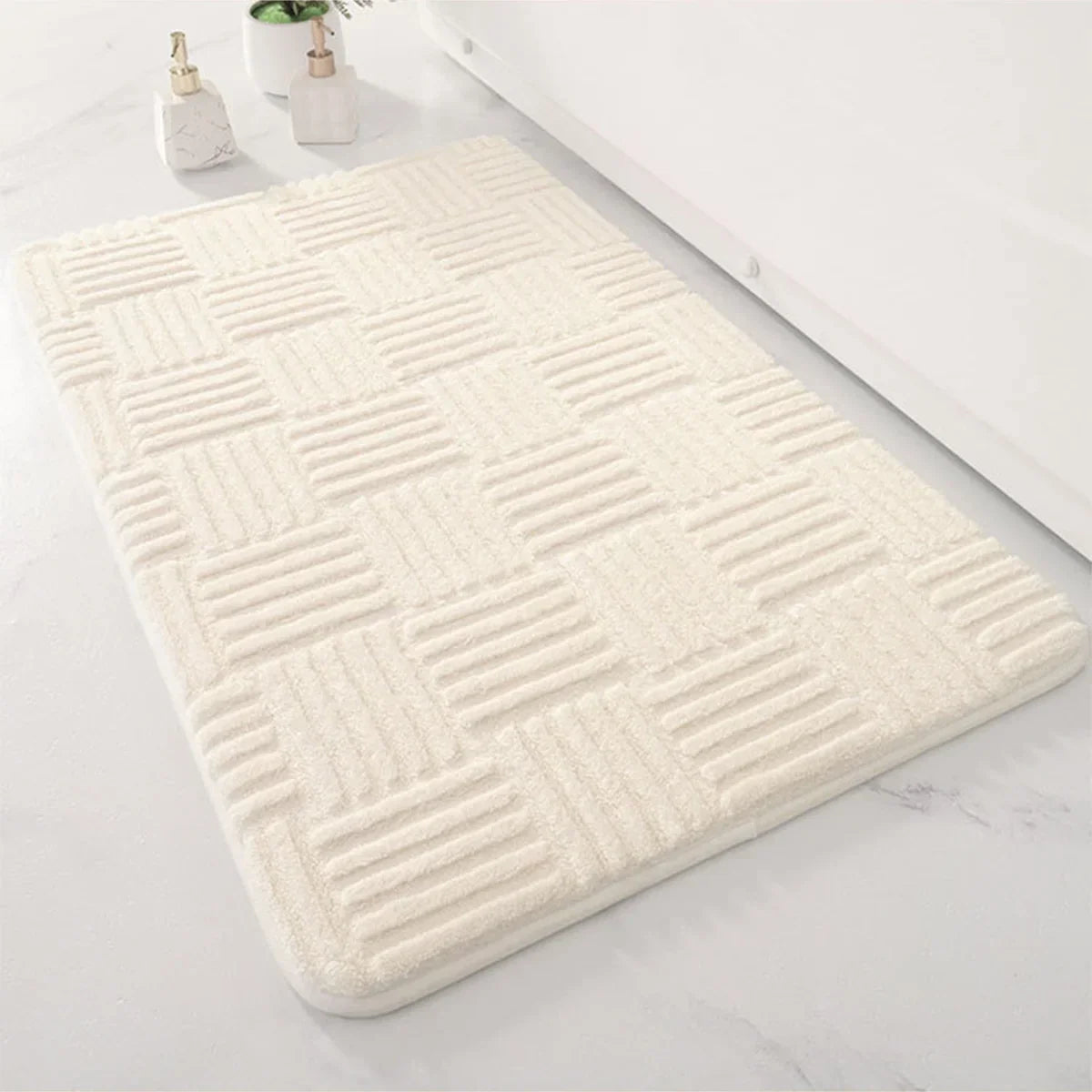 Soft Aqua Striped Bath Mat Non Slip Absorbent
