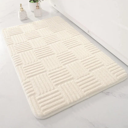 Soft Aqua Striped Bath Mat Non Slip Absorbent