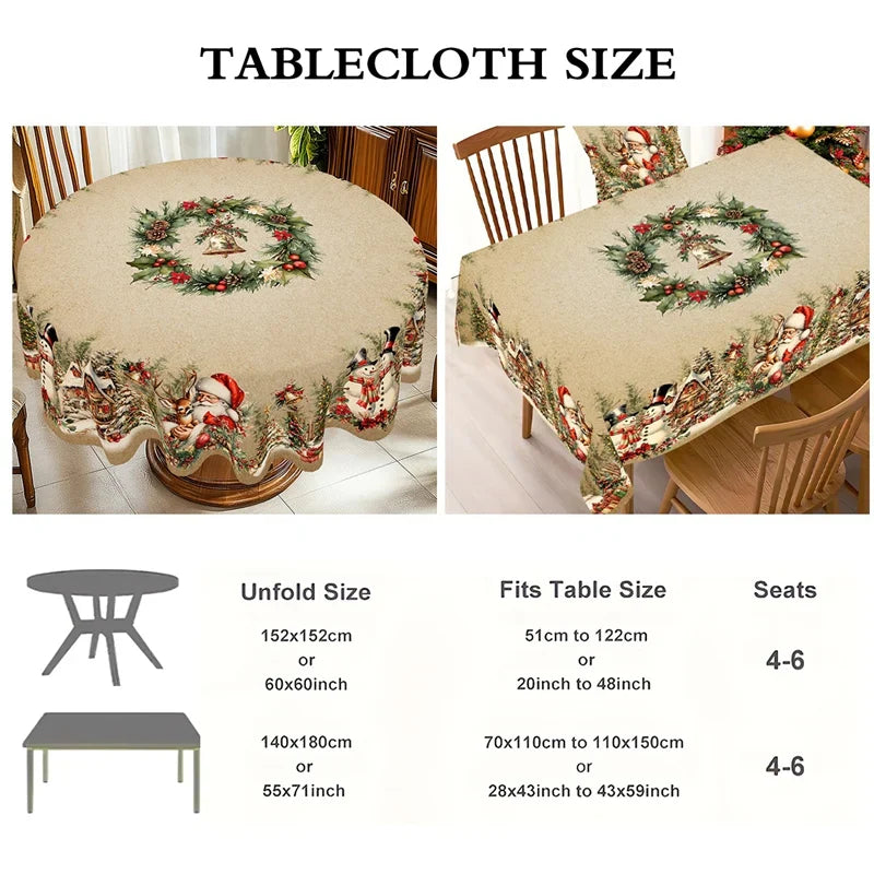 Christmas Table Cover Santa Snowman Design