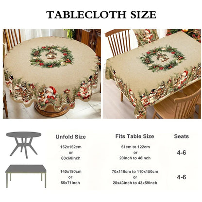 Christmas Table Cover Santa Snowman Design