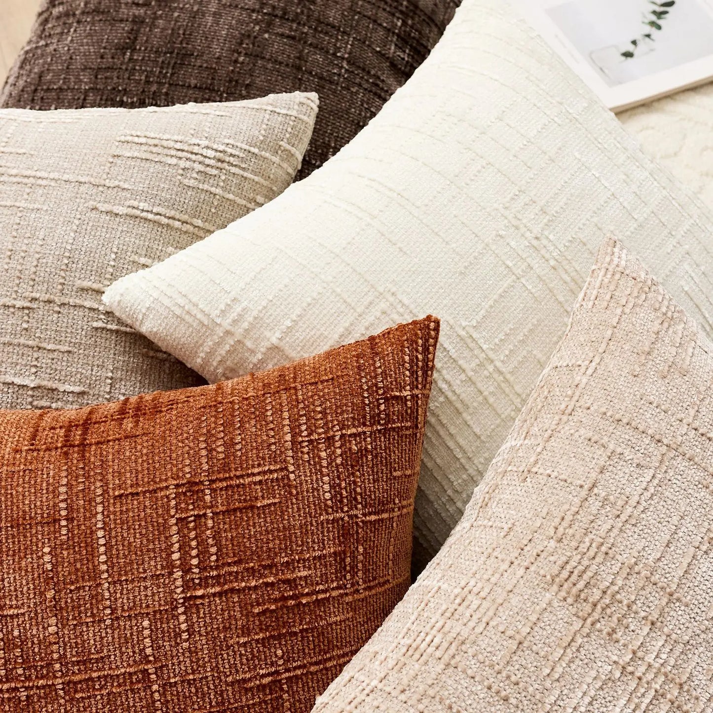 Soft Chenille Pillow with Natural Bamboo Pattern