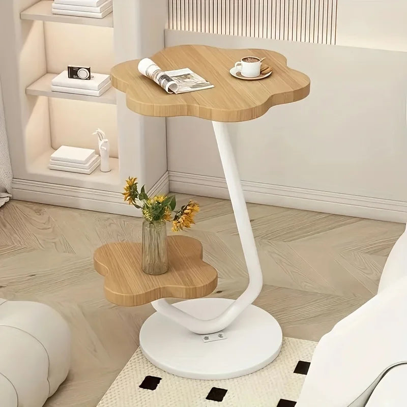 White Floral End Table with Double Shelf and Metal Base - Befez