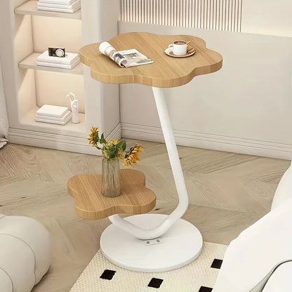 White Floral End Table with Double Shelf and Metal Base - Befez