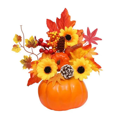 Fall Decorative Pumpkin with Fake Flowers Vase