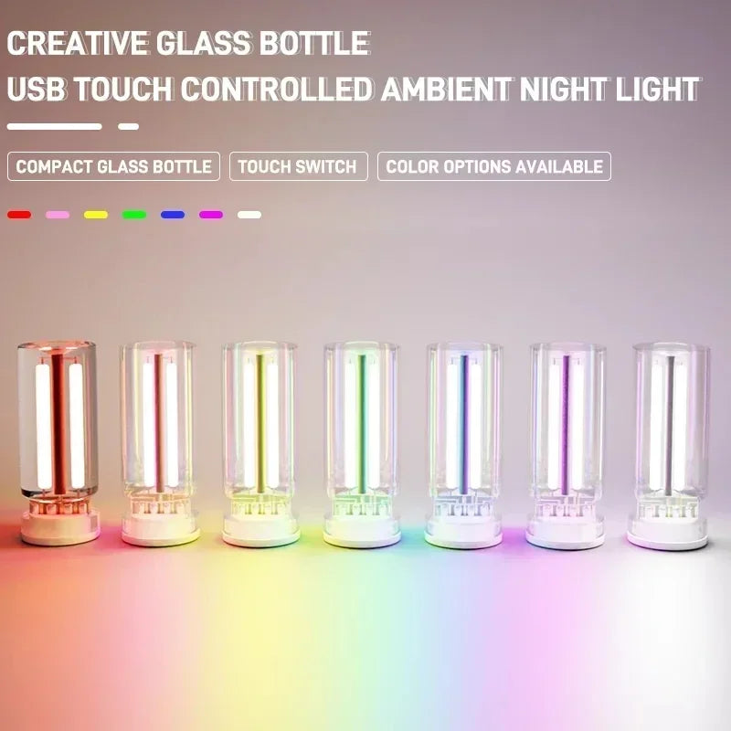 Colorful Glass Table Lamp with USB Touch Dimmer