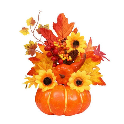 Fall Decorative Pumpkin with Fake Flowers Vase - Befez