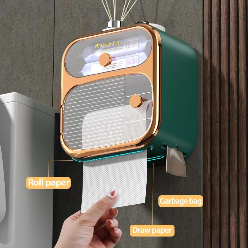 Space-Saving Wall Mount Toilet Paper Holder Storage