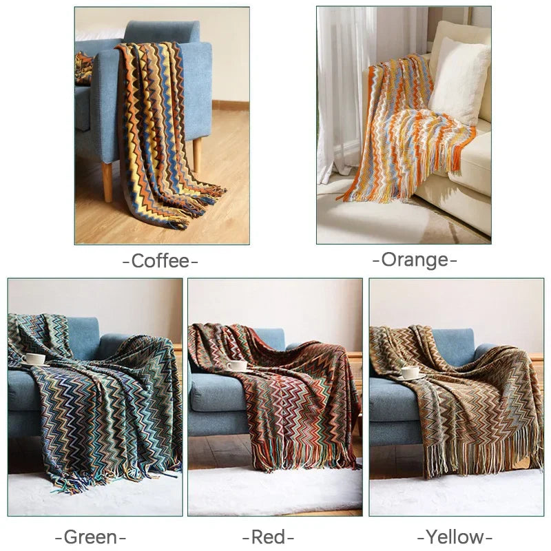 Cozy Fringe Throw Blanket Rustic Red Plush