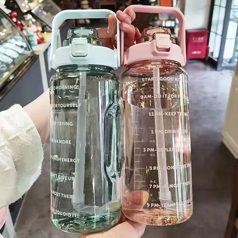 Big 68oz Insulated Gym Water Bottle with Straw and Timer