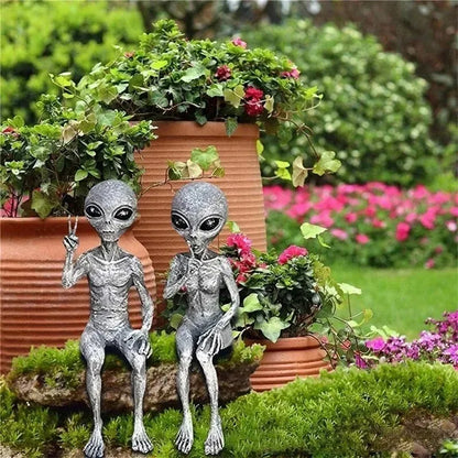 Colorful Alien Garden Statue UFO Decor Figurine