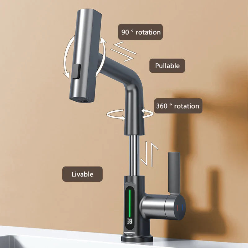 Modern Stainless Steel Faucet with LED Temp Control