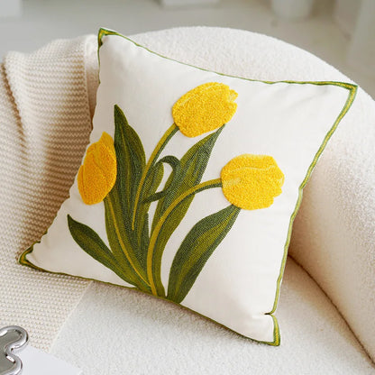 Colorful Floral Embroidered Throw Pillow Cover