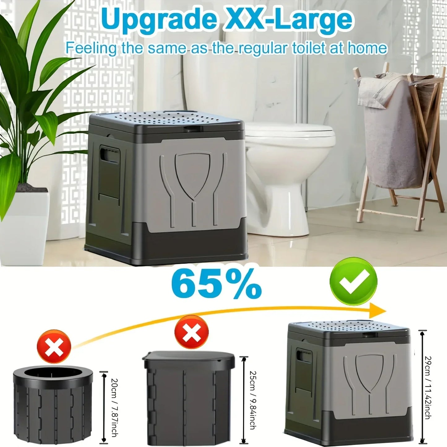 Collapsible Outdoor Toilet | Portable Potty with Lid | Large & Durable