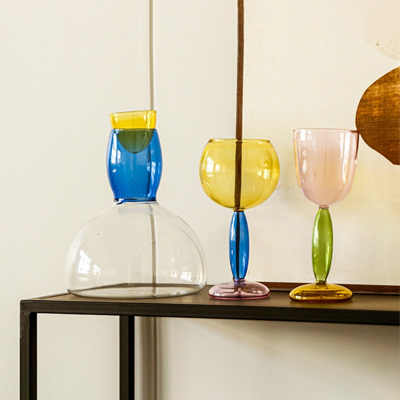 Colorful Glass Chalice and Carafe Set by Phillips