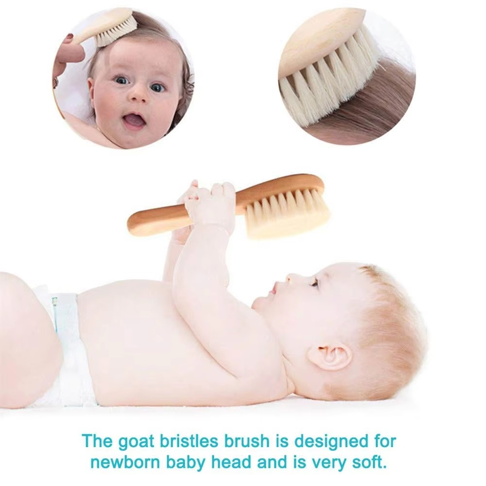 Gentle Wood Baby Hair Brush and Comb Set with Soft Bristles