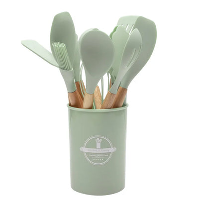Non-Stick Silicone Kitchen Tool Set with Wood Handles