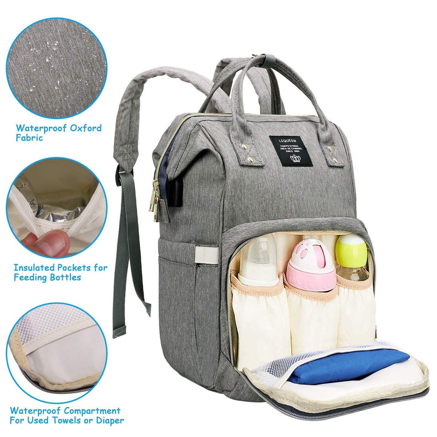 Spacious Portable USB Baby Diaper Bag Backpack
