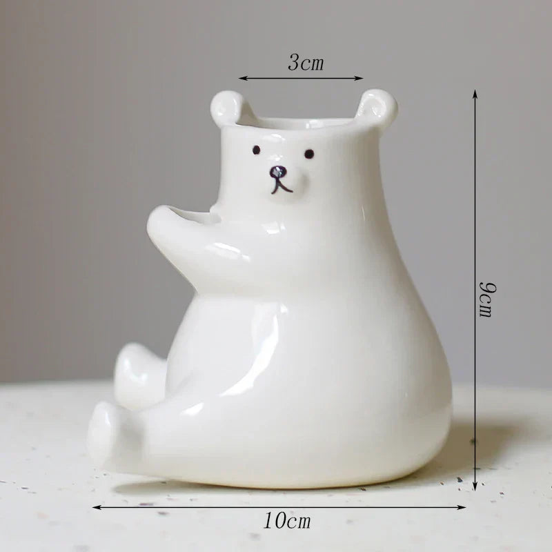 Cute Bear Figurine with Flower Pot