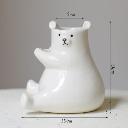 Cute Bear Figurine with Flower Pot