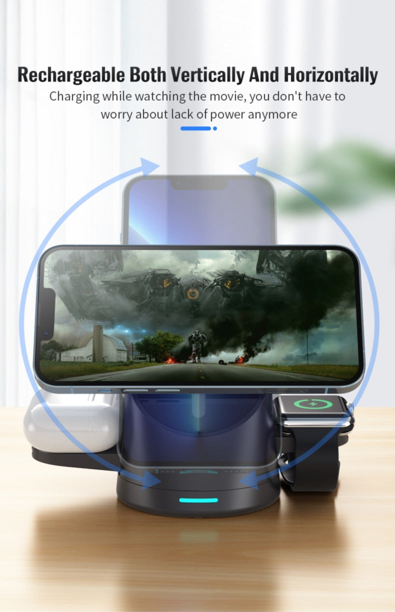 Compact 3in1 Wireless Charging Station Dock