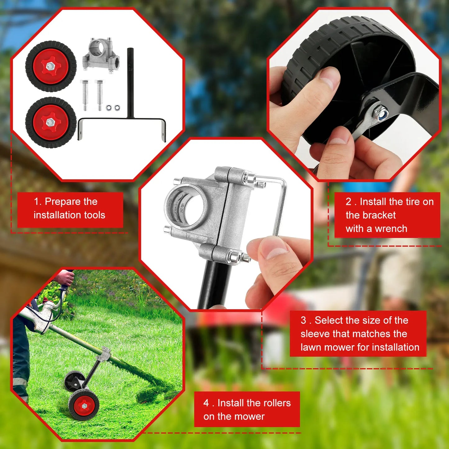Adjustable Lawn Mower Support Wheel Kit