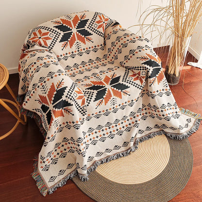 Large Southwestern Style Fringed Throw Blanket