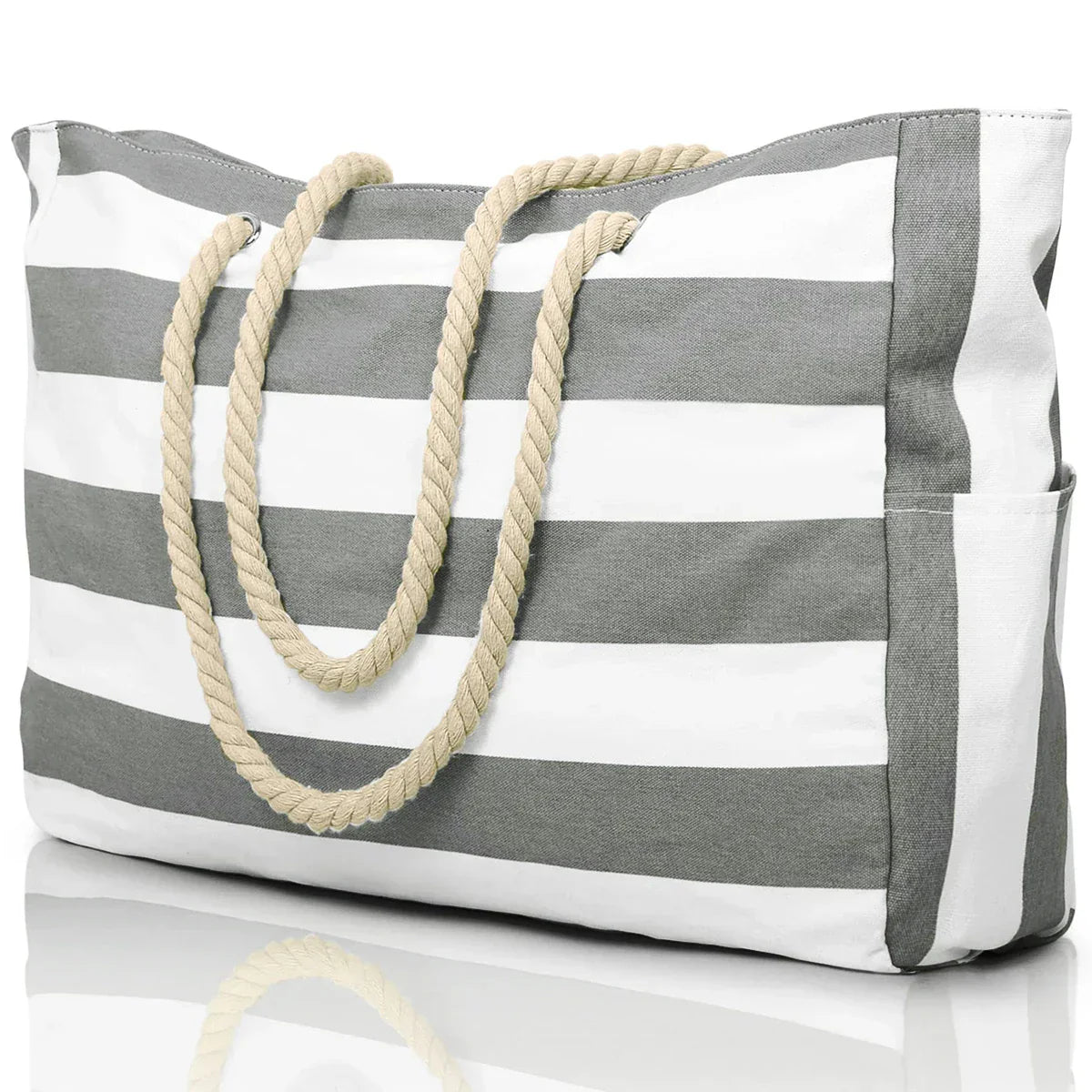 Colorful Stripe Tote Beach Bag with Zipper Closure