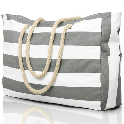 Colorful Stripe Tote Beach Bag with Zipper Closure