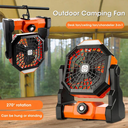 Portable Outdoor Fan with LED Light & USB Charging
