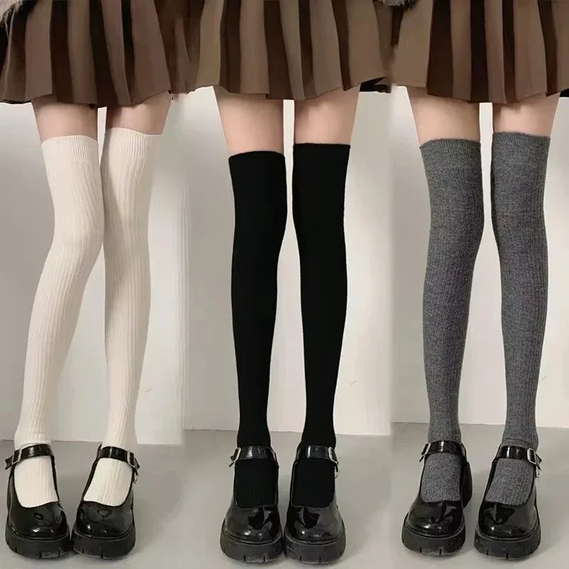 Cozy Women's Knee High Wool Socks Warm Solid Colors