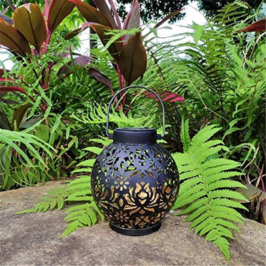 Outdoor Solar Hanging Lamp with Iron Decor & Projection