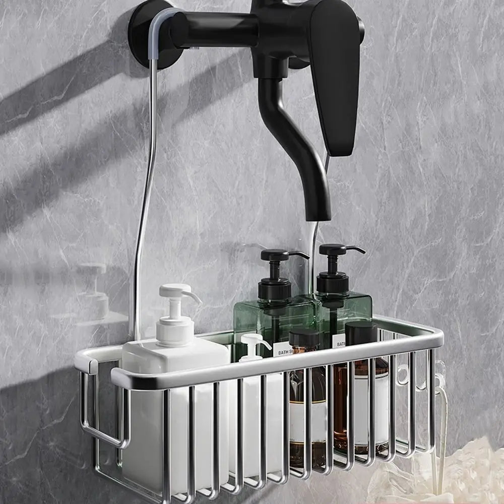 Stainless Shower Caddy with Hooks and Extra Storage