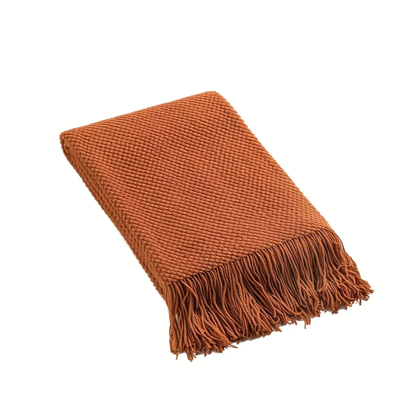 Soft Orange Throw Knitted Blanket with Tassels