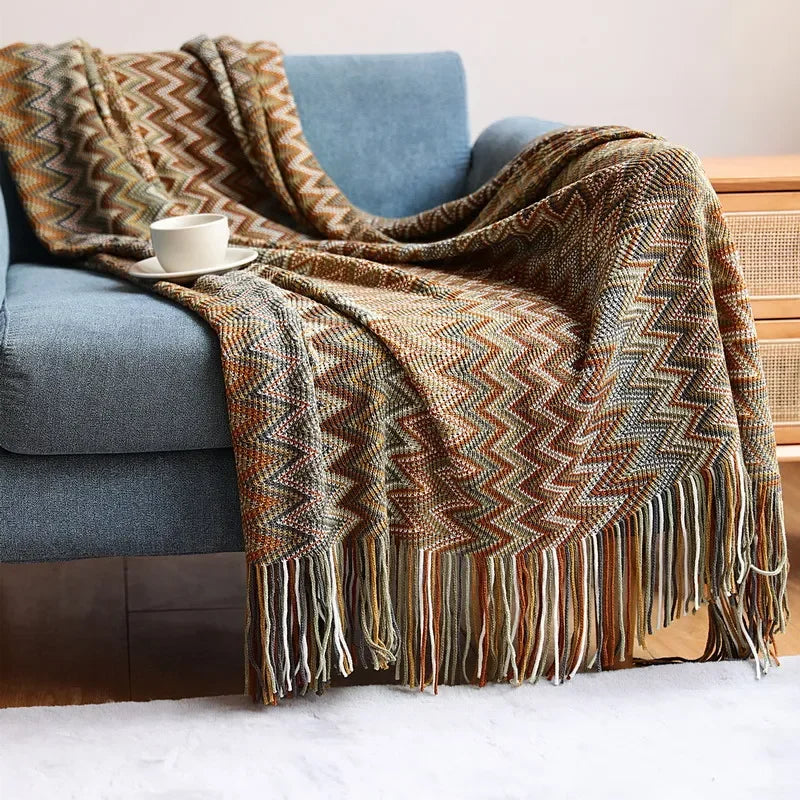 Cozy Fringe Throw Blanket Rustic Red Plush